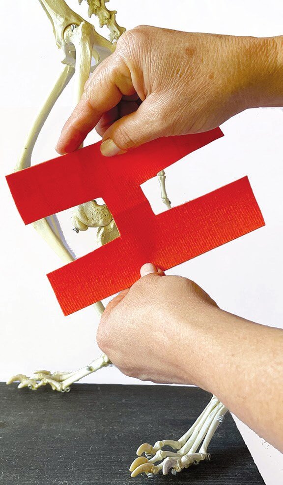 Een extra H-tape knippen voor laterale en mediale ondersteuning